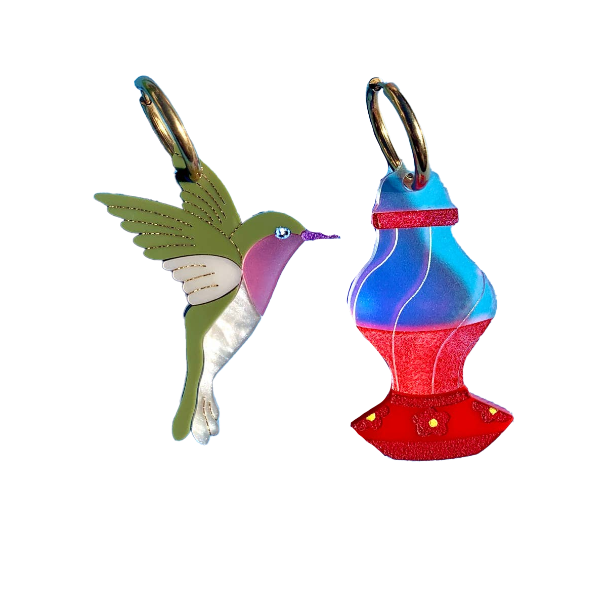 Hummingbird  and Feeder Dangle Earrings