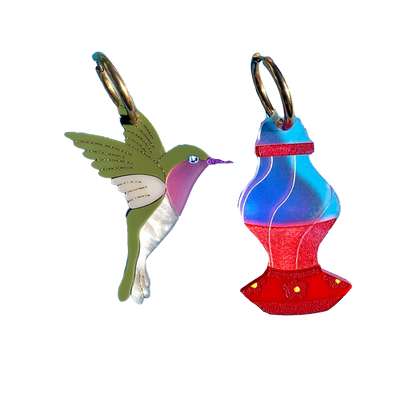 Hummingbird  and Feeder Dangle Earrings