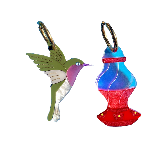 Hummingbird  and Feeder Dangle Earrings