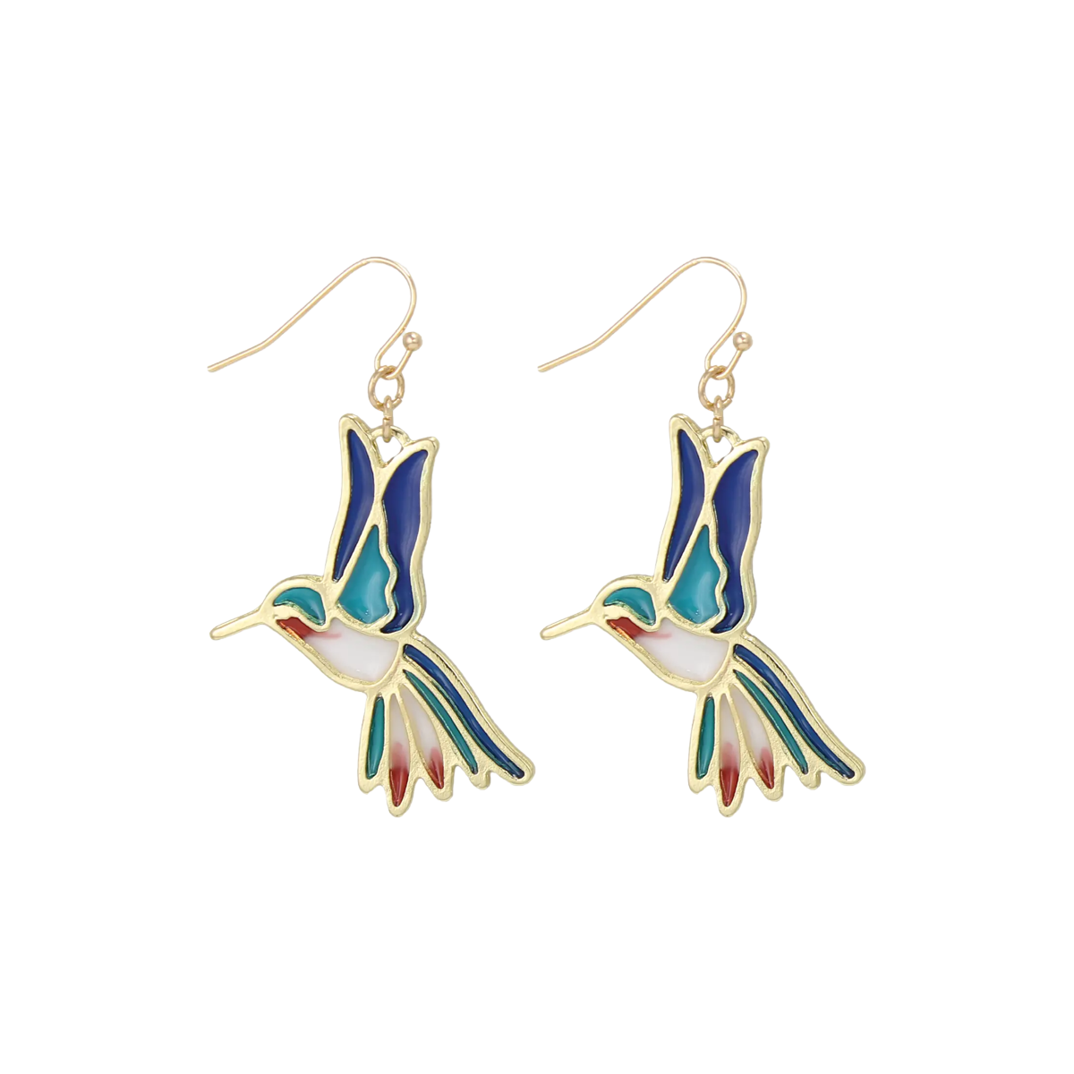 Stained Glass Hummingbird Dangle Earrings