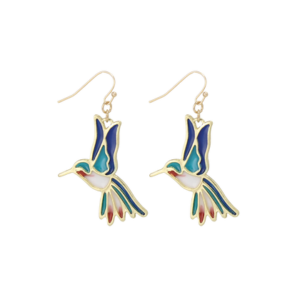 Stained Glass Hummingbird Dangle Earrings