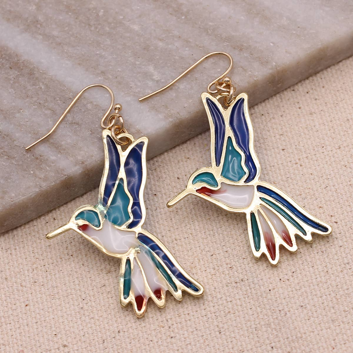Stained Glass Hummingbird Dangle Earrings