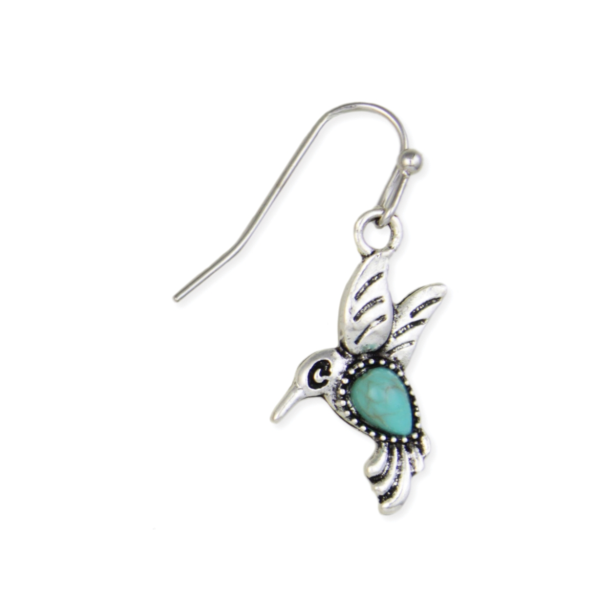 Silver Hummingbird Turquoise Dangle Earrings