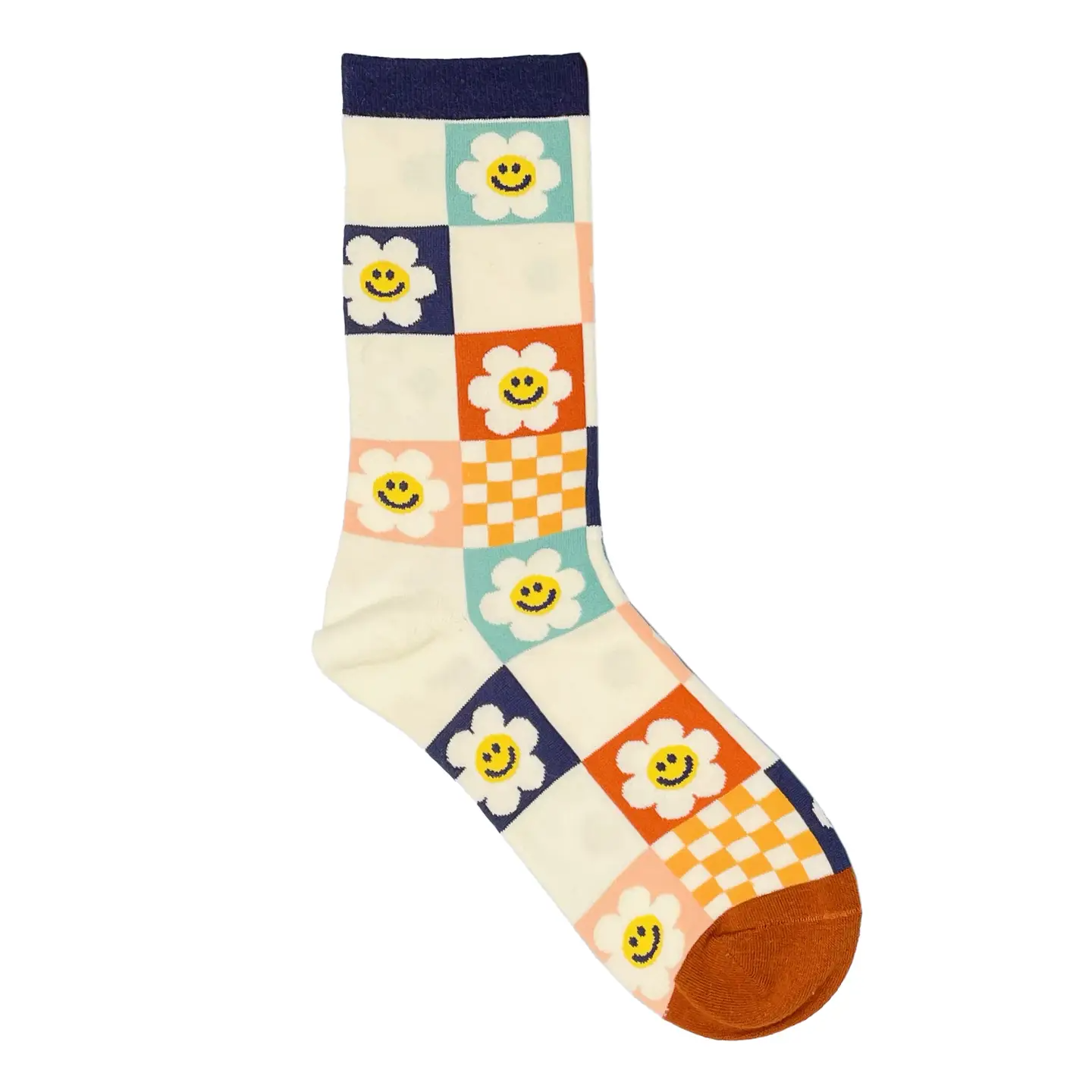 Smiley Face Flower Checkerboard - Women's Socks