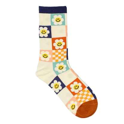 Smiley Face Flower Checkerboard - Women's Socks