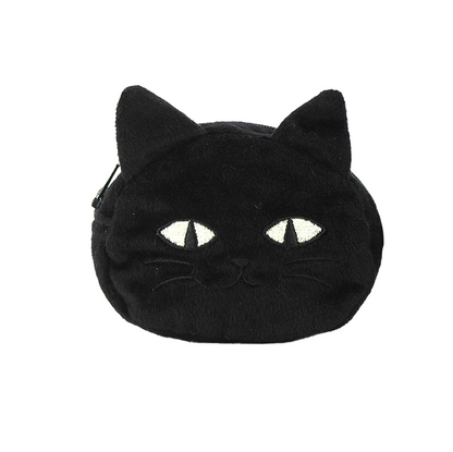 Furry Black Cat Coin Purse With Keychain