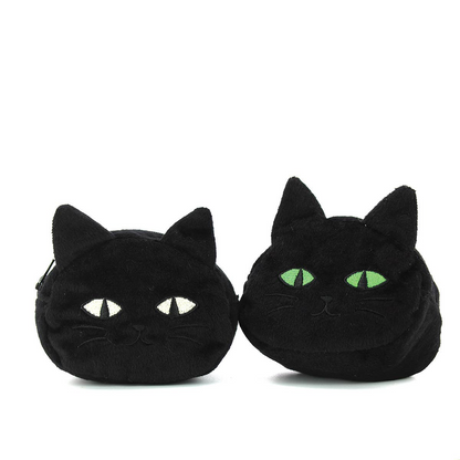 Furry Black Cat Coin Purse With Keychain