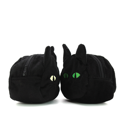 Furry Black Cat Coin Purse With Keychain