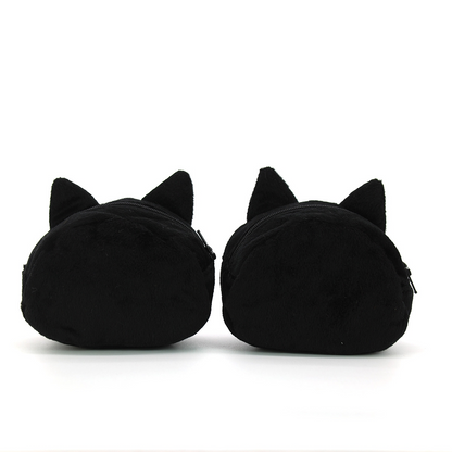 Furry Black Cat Coin Purse With Keychain