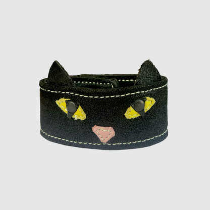 Black Cat Up-cycled Leather Wrist Cuff