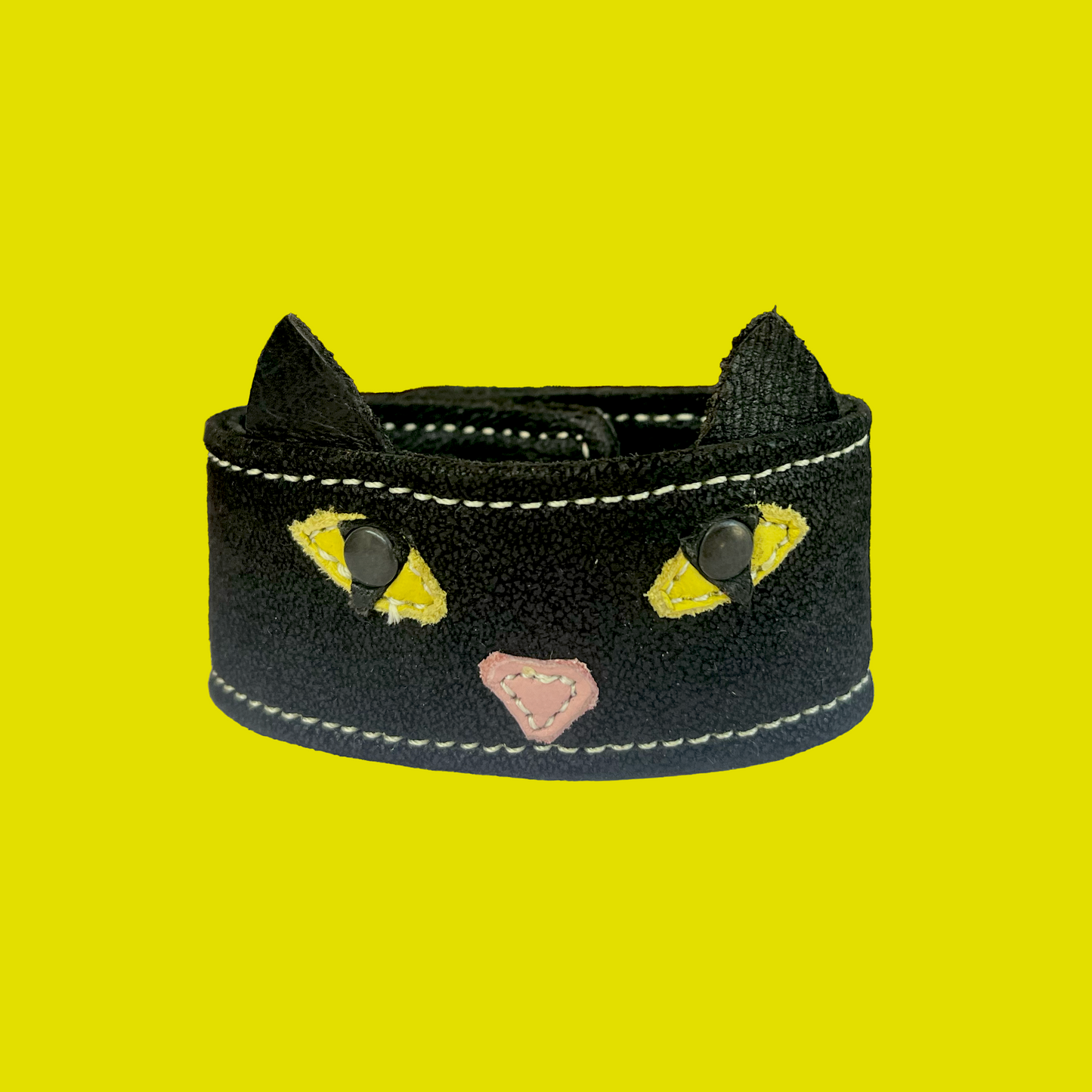 Black Cat Up-cycled Leather Wrist Cuff