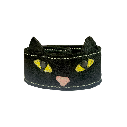 Black Cat Up-cycled Leather Wrist Cuff