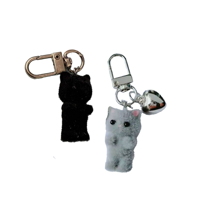 Mini Plush Cat Keychain with Heart Charm – Fuzzy Friends On-The-Go