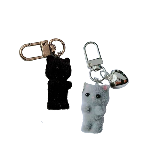 Mini Plush Cat Keychain with Heart Charm – Fuzzy Friends On-The-Go