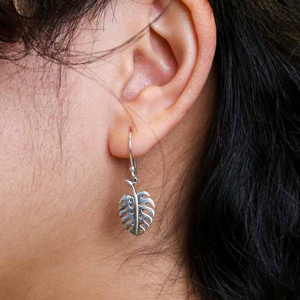 Sterling Silver Monstera Leaf Dangle Earrings