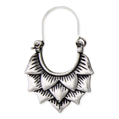 Silver Lotus Hoop Earrings