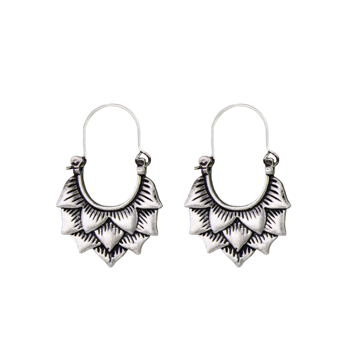 Silver Lotus Hoop Earrings