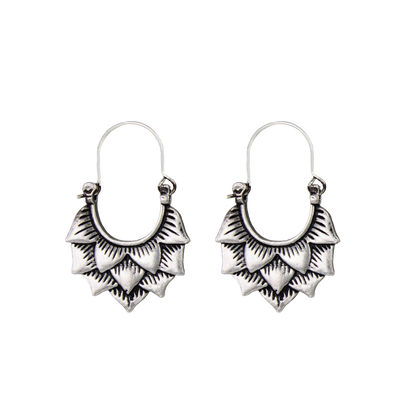 Silver Lotus Hoop Earrings