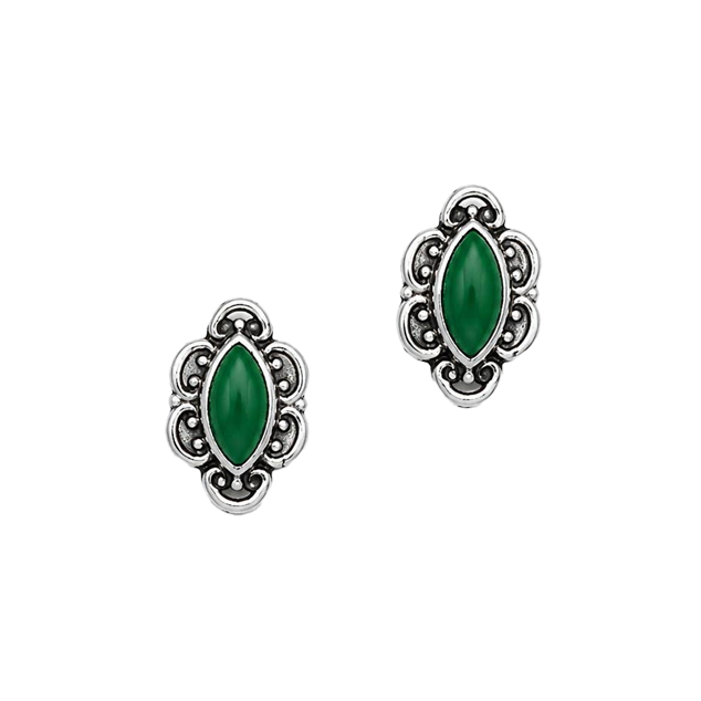 Lucky Charm Green Onyx Sterling Silver Post Earring