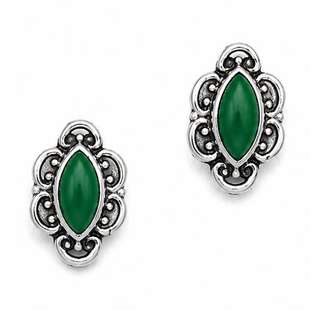 Lucky Charm Green Onyx Sterling Silver Post Earring
