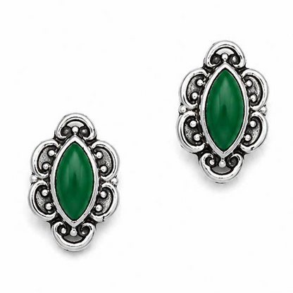 Lucky Charm Green Onyx Sterling Silver Post Earring