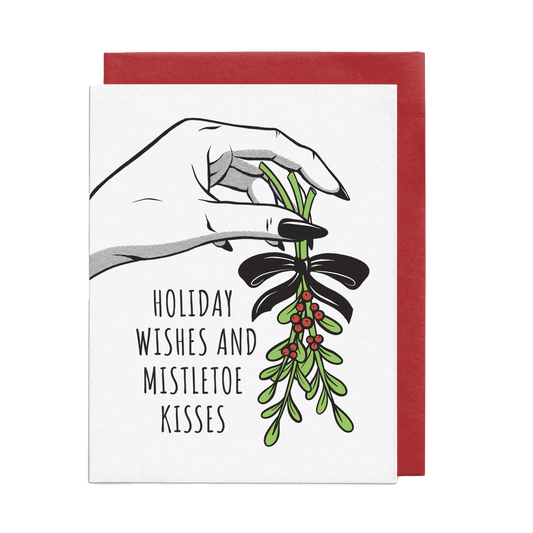 Holiday Wishes and Mistletoe Kisses Christmas Card