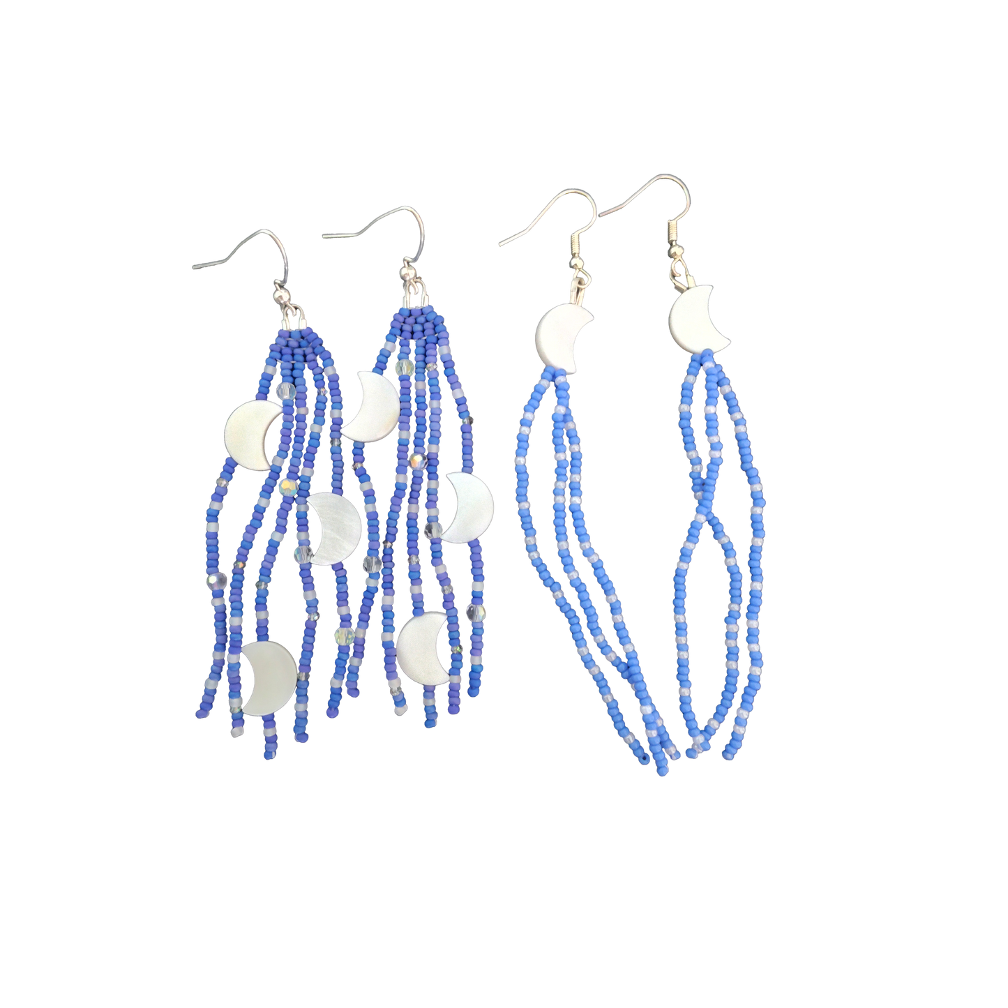 Moon Fringe Beaded Dangle Earrings