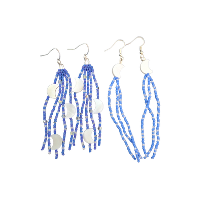 Moon Fringe Beaded Dangle Earrings