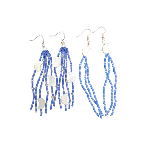 Moon Fringe Beaded Dangle Earrings