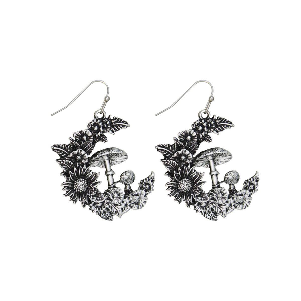 Mystic Mushroom Flower Moon Dangle Earrings
