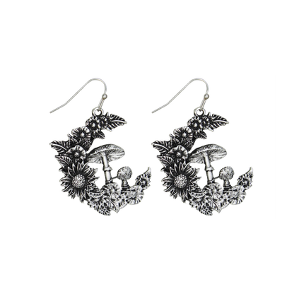 Mystic Mushroom Flower Moon Dangle Earrings