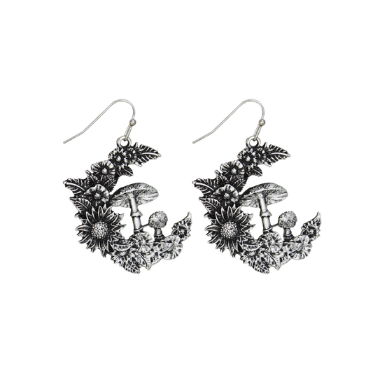 Mystic Mushroom Flower Moon Dangle Earrings