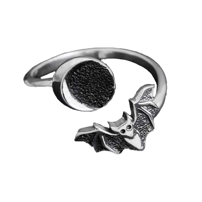 Adjustable Moon and Bat Ring