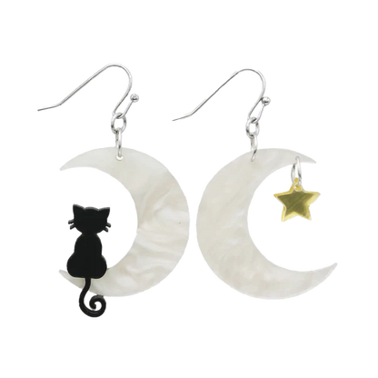 Crescent Moon Sitting Kitty Dangle Earrings