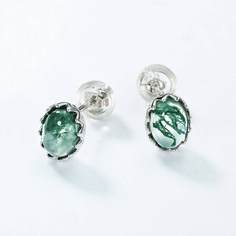 Moss Agate Post Earrings