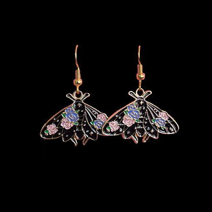 Moth Floral Dangle Earrings