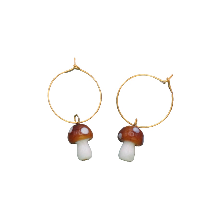 Glass Mushroom Drop Gold Dangle Earrings