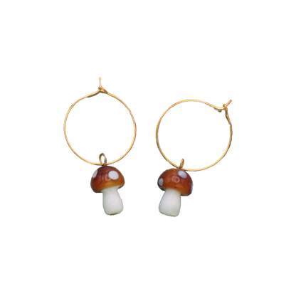 Glass Mushroom Drop Gold Dangle Earrings