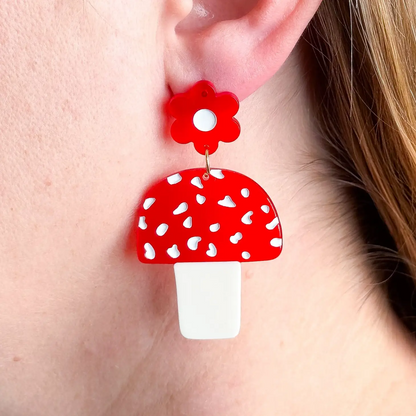 Mushrooms and Flowers Dangle Earrings