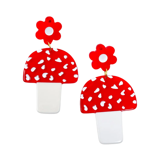 Mushrooms and Flowers Dangle Earrings