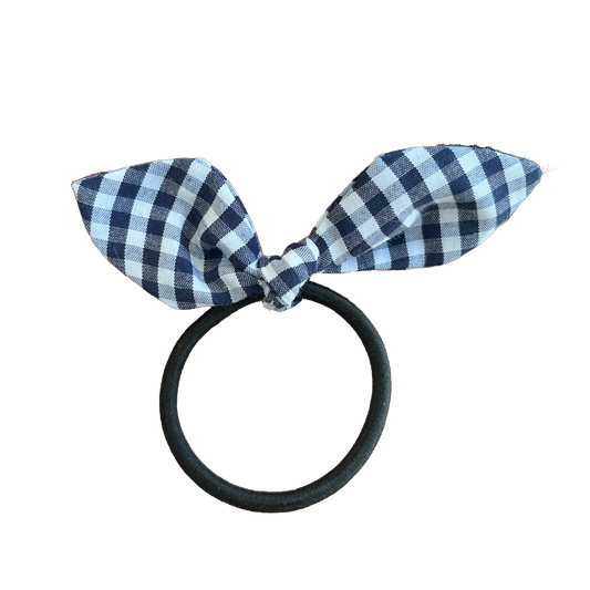 Navy Gingham Bow Hair Tie