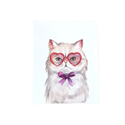 Cat with Heart Glasses Print
