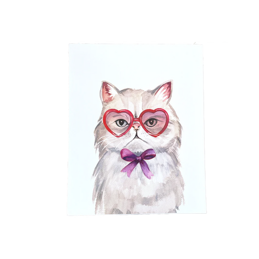 Cat with Heart Glasses Print