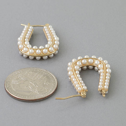 Pearl Beaded Horseshoe Hoop Earrings