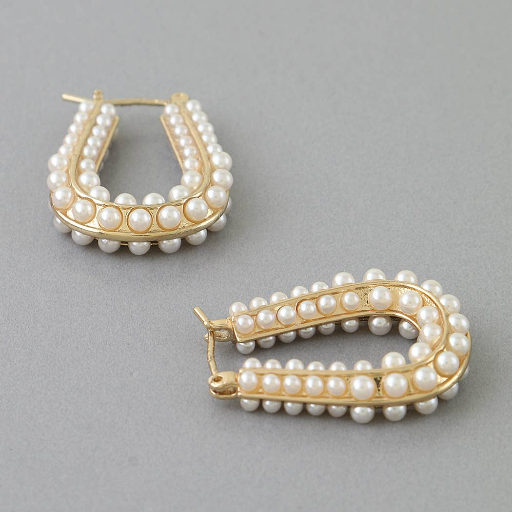 Pearl Beaded Horseshoe Hoop Earrings