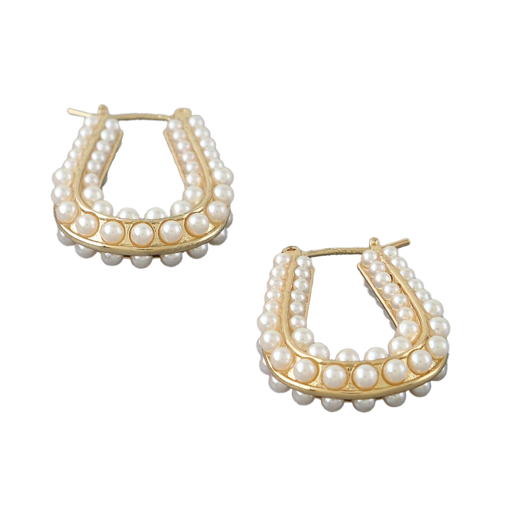 Pearl Beaded Horseshoe Hoop Earrings