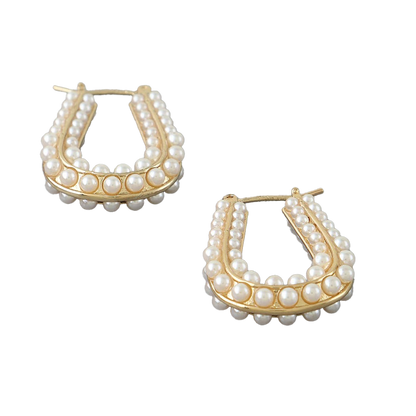 Pearl Beaded Horseshoe Hoop Earrings
