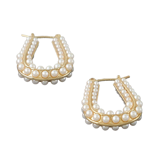 Pearl Beaded Horseshoe Hoop Earrings