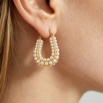 Pearl Beaded Horseshoe Hoop Earrings