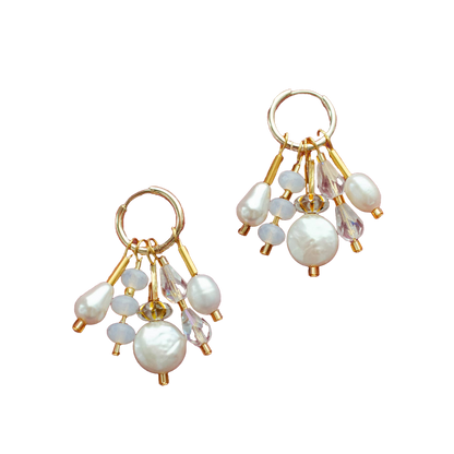 Pearl Hoop Dangle Earrings